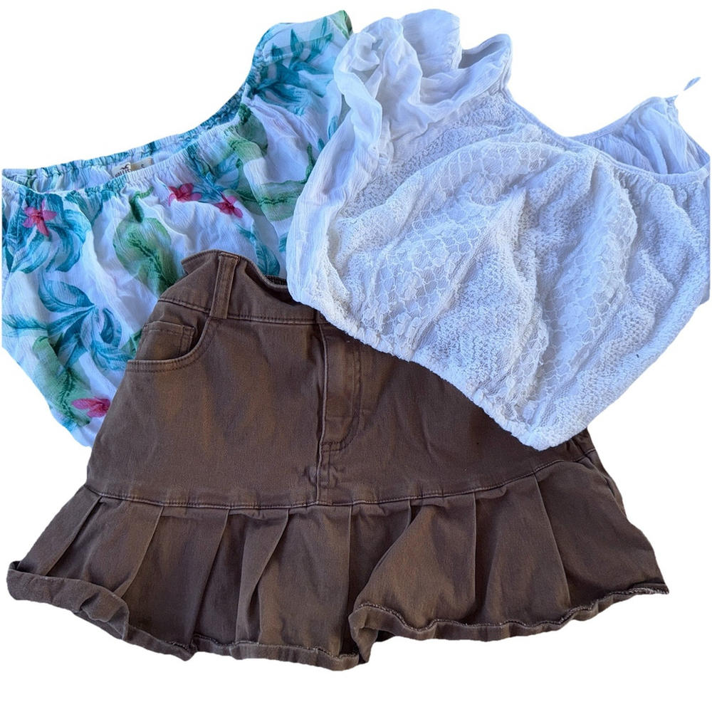 Hollister Summer Vibes Bundle: Cute Crop Tops & Skirt - Perfect  Y2K Fashion A1